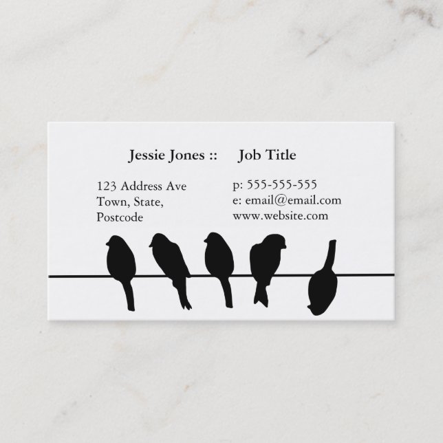 Birds on a wire – dare to be different business card (Front)