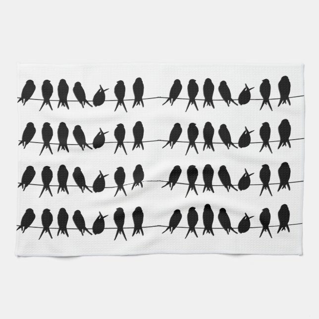 Birds on a wire ~ editable background colour kitchen towel (Horizontal)