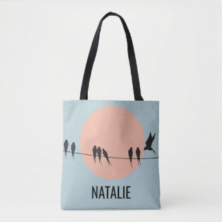 Birds on a Wire with Pastel Sun Personalized Tote Bag