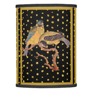 Birds on Black Gold Polka Dots Lamp Shade