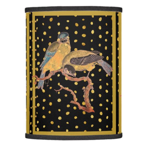 Birds on Black Gold Polka Dots Lamp Shade