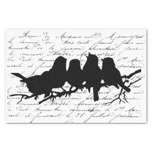  Birds on Branch Black Silhouette Decoupage French Tissue Paper