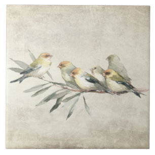 Birds on Branch Watercolors Rustic Ceramic Tile