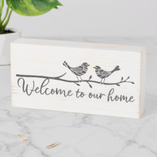Birds on Branch Welcome to Our Home Wooden Box Sign