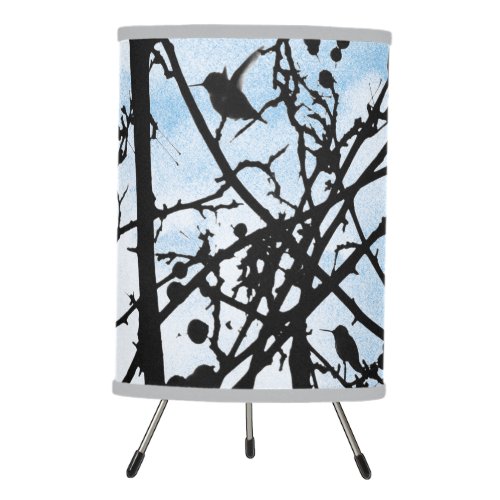 Birds on Branches and Blue Sky Silhouette Modern Tripod Lamp