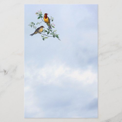 Birds on Branches of Flowering Tree Letterhead