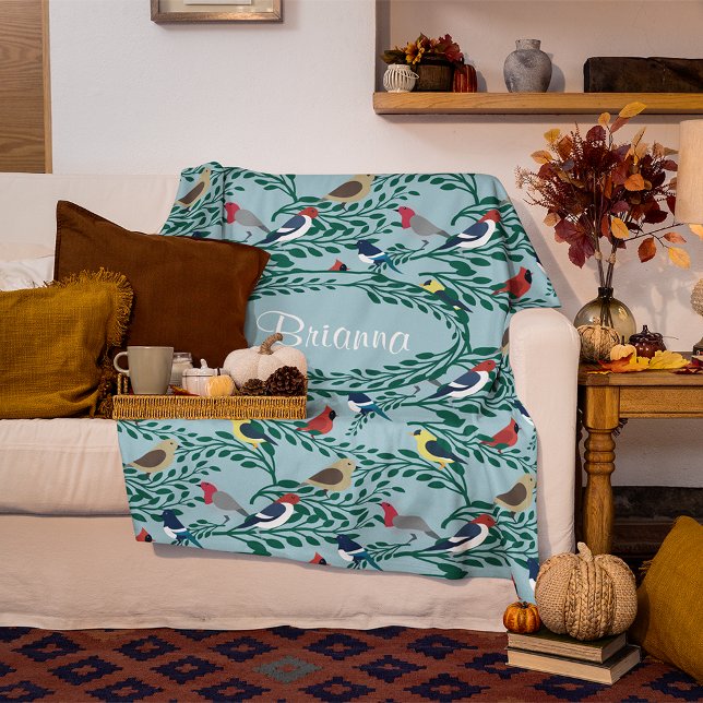 Birds On Branches Personalized Fleece Blanket (Creator Uploaded)