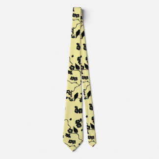 Birds on Cherry Blossoms Black on Lemon Yellow Neck Tie
