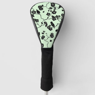 Birds on Cherry Blossoms Black on Mint Green Golf Head Cover