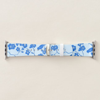 Birds on Cherry Blossoms Blue on Blue Apple Watch Band