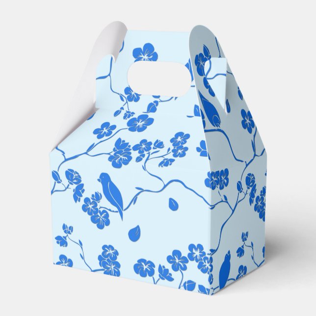 Birds on Cherry Blossoms Blue on Blue Favor Boxes (Front Side)