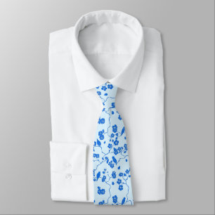 Birds on Cherry Blossoms Blue on Blue Neck Tie