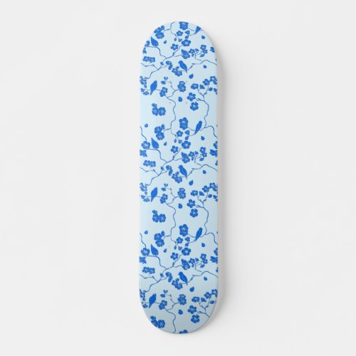 Birds on Cherry Blossoms Blue on Blue Skateboard