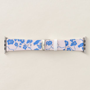 Birds on Cherry Blossoms Blue on Blush Apple Watch Band