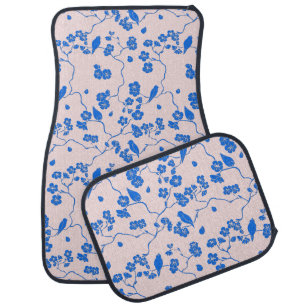 Birds on Cherry Blossoms Blue on Blush Car Floor Mat
