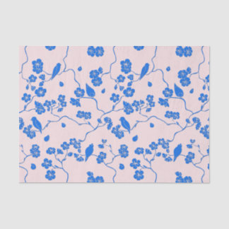 Birds on Cherry Blossoms Blue on Blush Tissue Paper