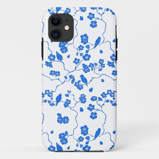 Birds on Cherry Blossoms Blue Print Case-Mate iPhone Case (Back)