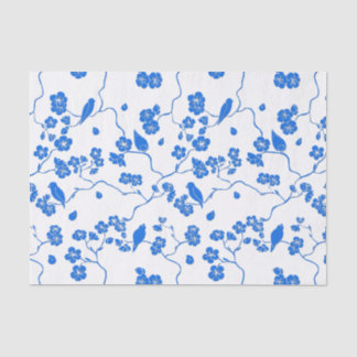 Birds on Cherry Blossoms Blue Print Tissue Paper