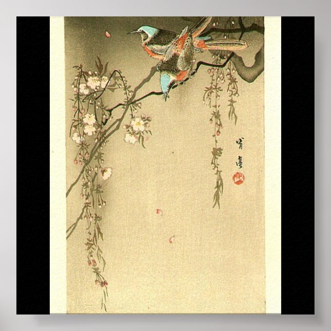 Birds on Cherry Tree by Seitei Watanabe 1851- 1918 Poster (Front)