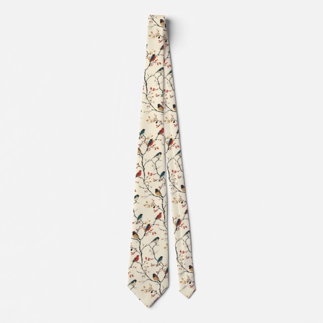 Birds on Cream Neck Tie (Front)