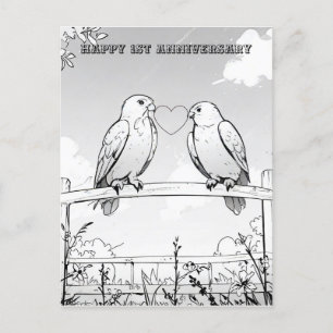 birds on fence anniversary coloring postcard