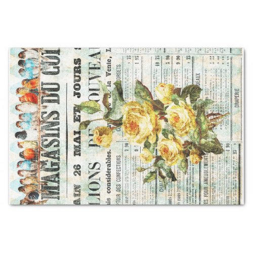 Birds on French News Print Tissue Paper