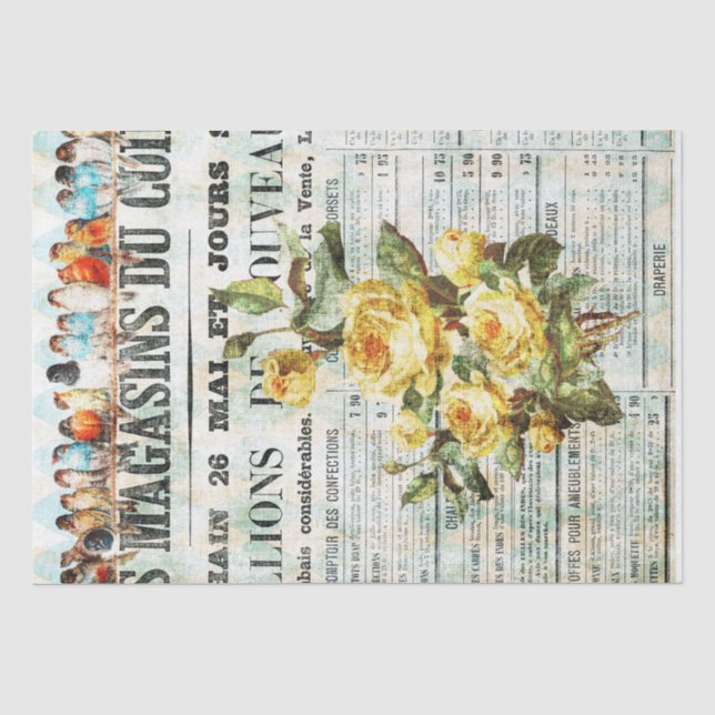 Birds on French News Print Tissue Paper (Front)