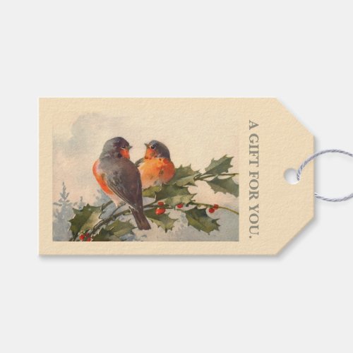 Birds on holly branch gift tags