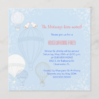 Birds on Hot Air Balloons Housewarming Party Invitation