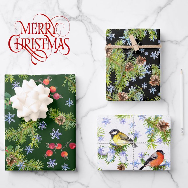 Birds on Pine Tree Natural Setting 3 Coordinates Wrapping Paper Sheets (Creator Uploaded)