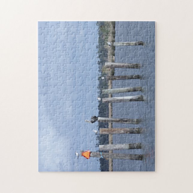 Birds on Posts in Lake Jigsaw Puzzle (Vertical)