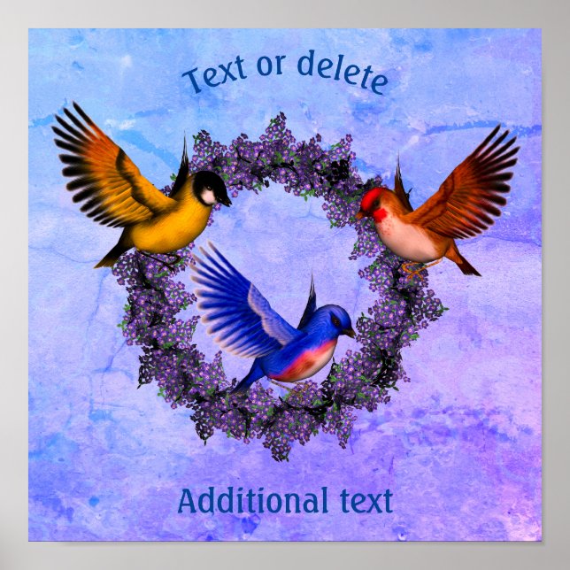Birds On Purple Flower Wreath Personalized Poster (Front)