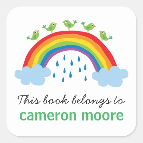 Birds on rainbow personalized bookplate book