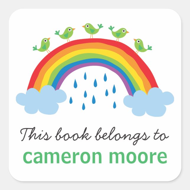 Birds on rainbow personalized bookplate book (Front)