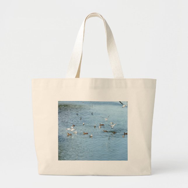 Birds On Summer River Large Tote Bag (Front)