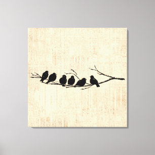 Birds on Tree Branch Vintage Bird Art Canvas Print