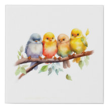 Birds on Tree Branch Wrapped Canvas Print
