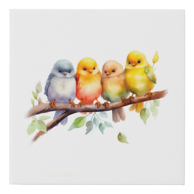 Birds on Tree Branch Wrapped Canvas Print (Front)