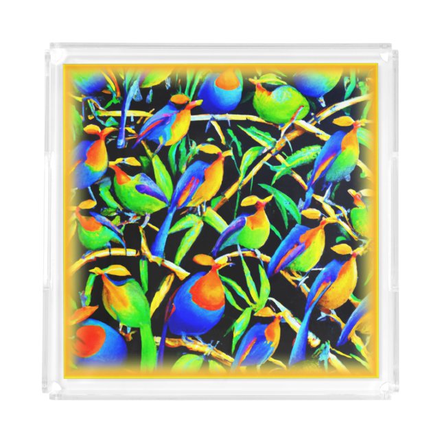 Birds On Tree Painting. Buy Now Acrylic Tray (Front)