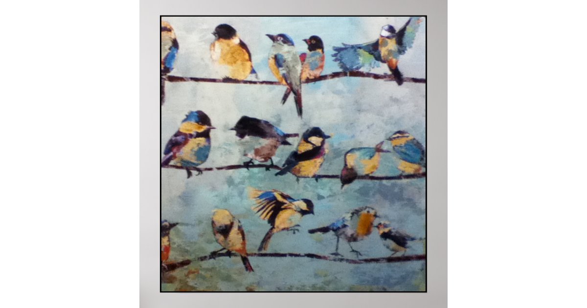 Birds on Wire Painting Print | Zazzle