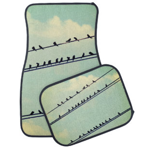 Birds on wires, vintage blue sky. car floor mat