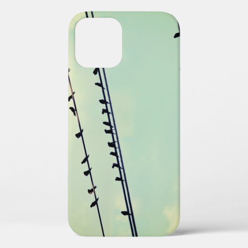 Birds on wires vintage blue sky iPhone 12 case