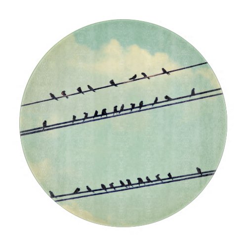 Birds on wires vintage blue sky cutting board