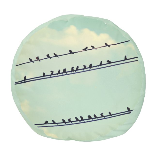 Birds on wires, vintage blue sky. pouf (Bottom)