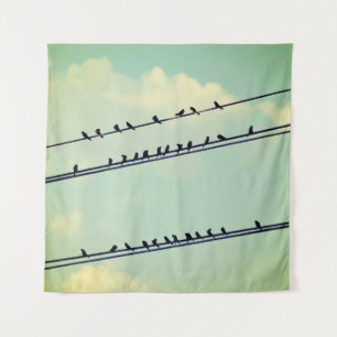 Birds on wires, vintage blue sky. tapestry