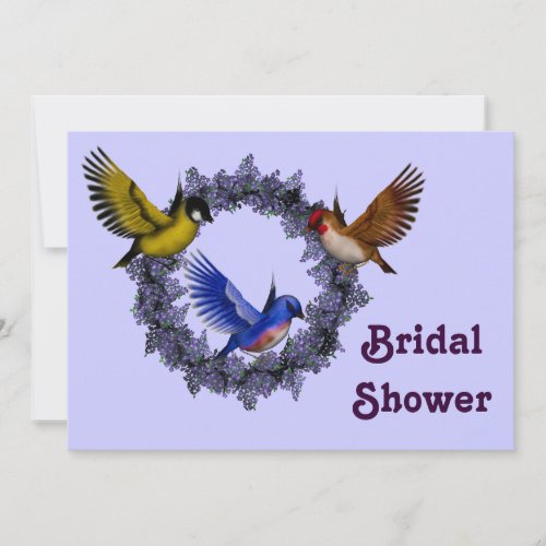 Birds On Wreath Purple Bridal Shower Invitation