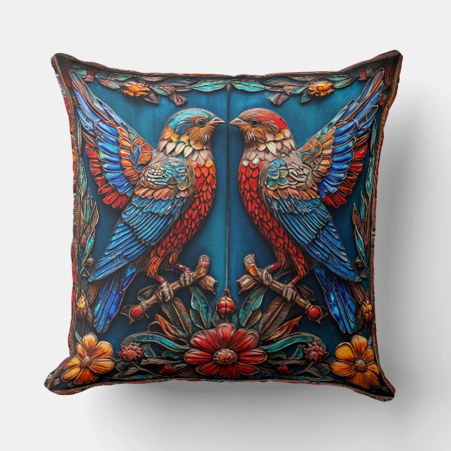 Birds ornament throw pillow (Front)