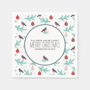 Birds & Ornaments Colorful Christmas Pattern Paper Napkins