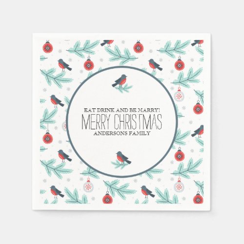 Birds  Ornaments Colorful Christmas Pattern Paper Napkins