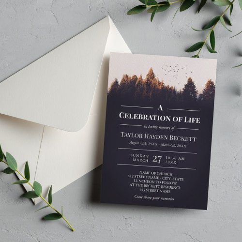 Birds Over Forest Celebration of Life Invitation